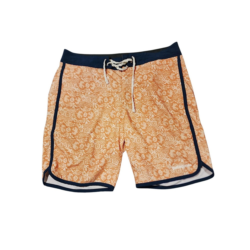Patagonia Board Shorts 30x8 Men 17" Orange Scalloped Hem Stretch Swim Trunk Surf